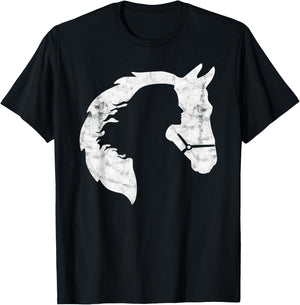 Retro Horse Young Woman With Horse Love Horse Silhouette T-Shirt - T-Shirt | Black