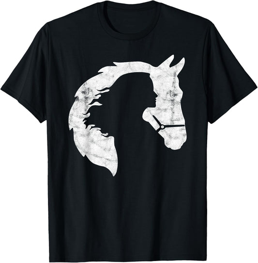Retro Horse Young Woman With Horse Love Horse Silhouette T-Shirt - T-Shirt | Black