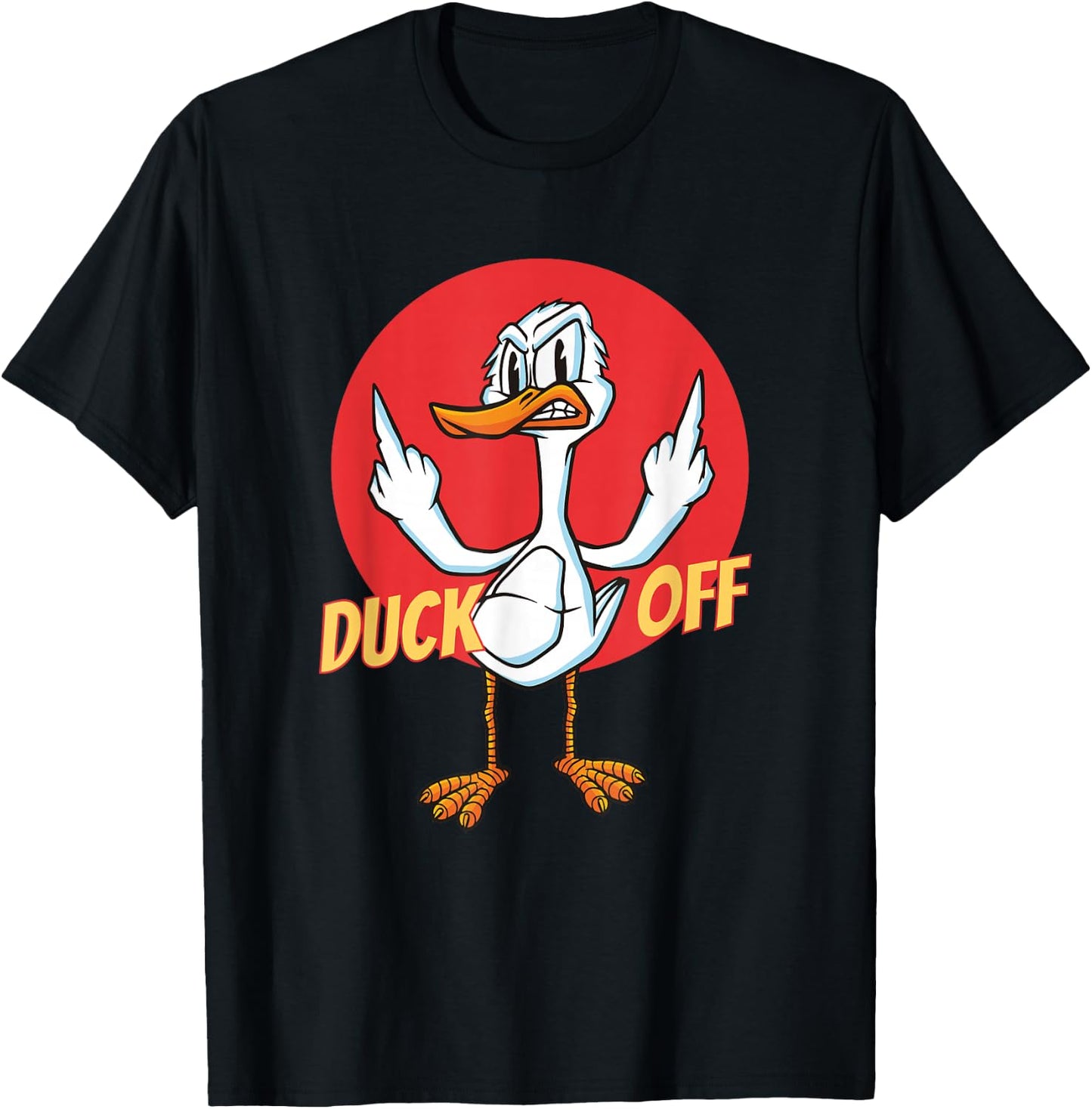 Duck Off Sarcastic Funny Middle Finger Pun Duck Cartoon T-Shirt - T-Shirt | Black
