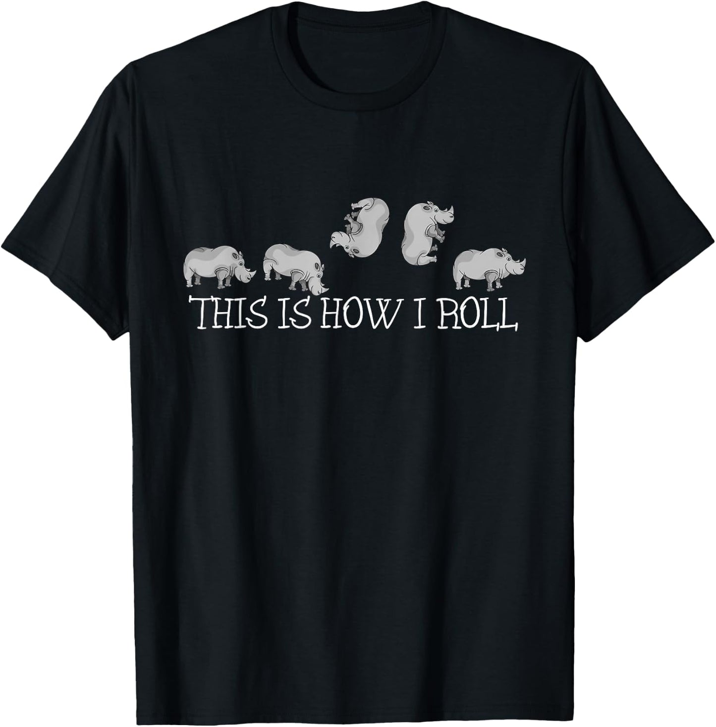 Rhino Lover Kids How I Roll Funny Rhinoceros T-Shirt - T-Shirt | Black