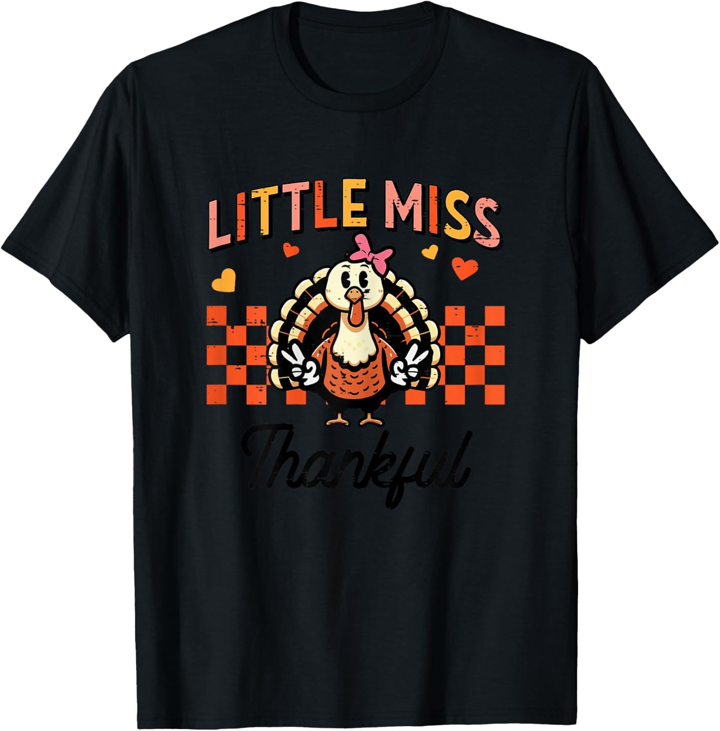 Thanksgiving Cute Thankful Turkey Toddler Little Girls Kids T-Shirt - T-Shirt | Black