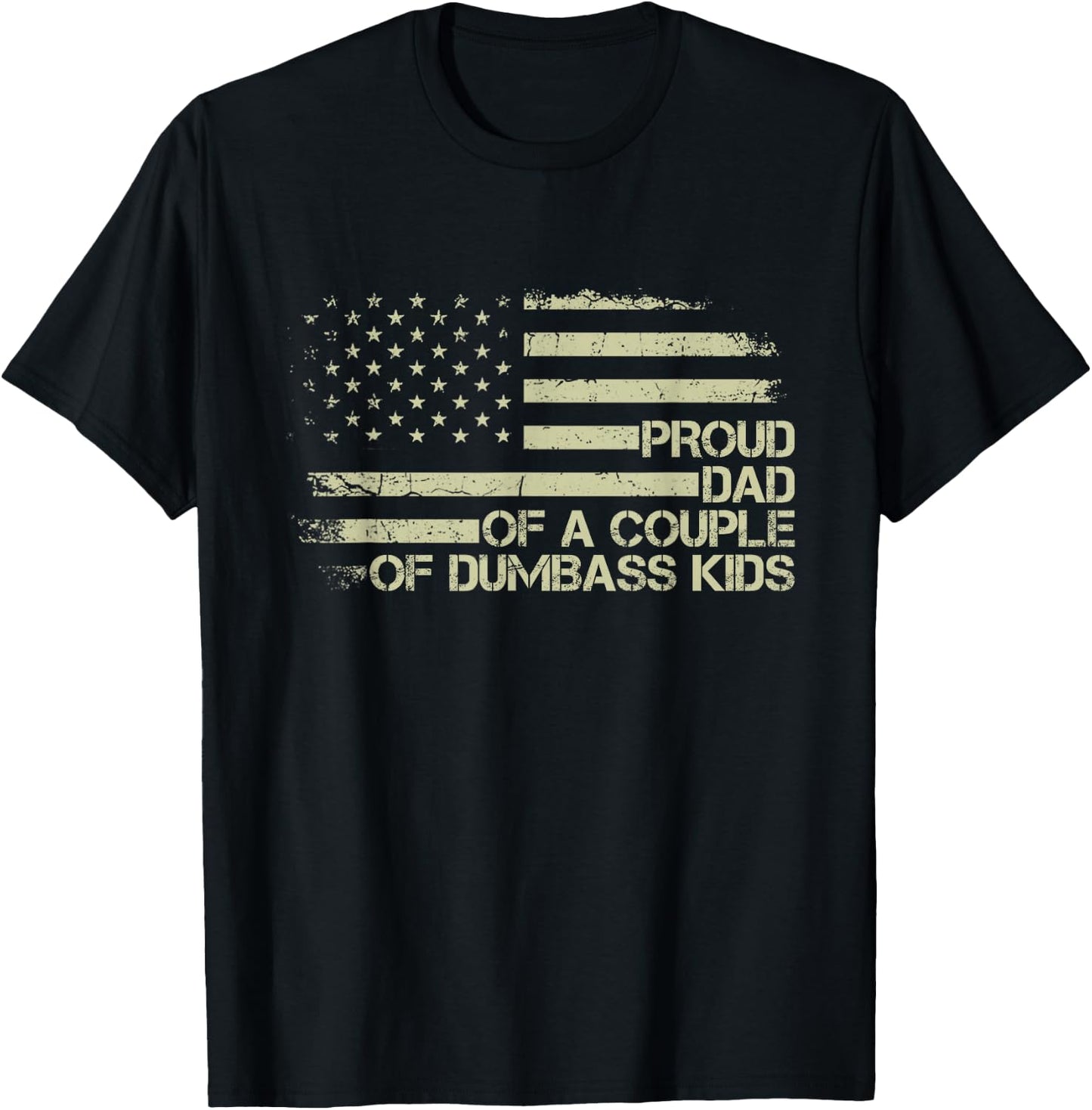 Proud Dad of a Couple of Dumbass Kids American Flag Funny T-Shirt - T-Shirt | Black