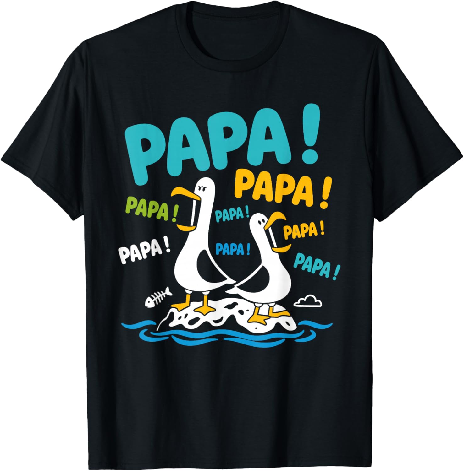 Bague fête des pères Humour Enfant Qui crie Mouette Papa T-Shirt - T-Shirt | Black