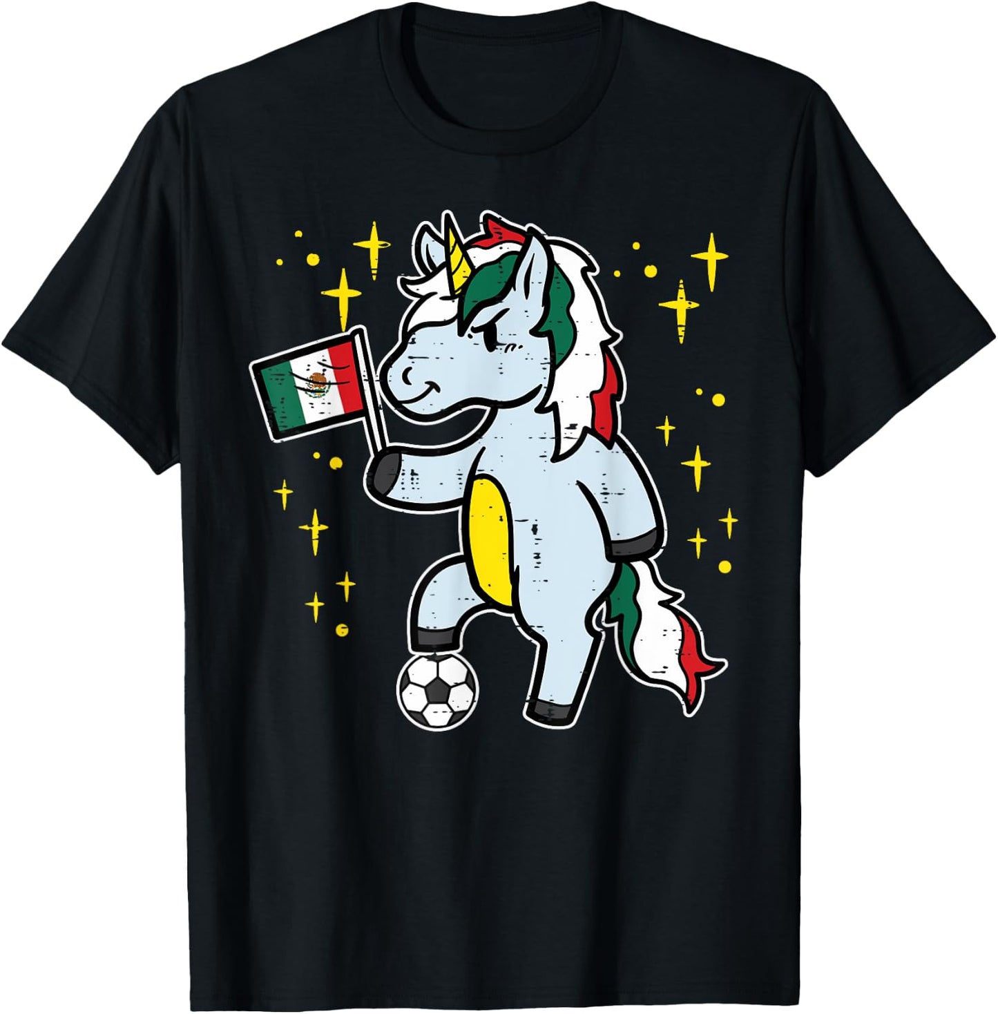 Mexico Flag Unicorn Football Soccer Fan Women Girls Kids T-Shirt - T-Shirt | Black