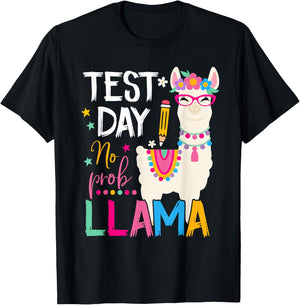 Test Day No Prob-llama Llama Teacher Testing Day Student T-Shirt - T-Shirt | Black
