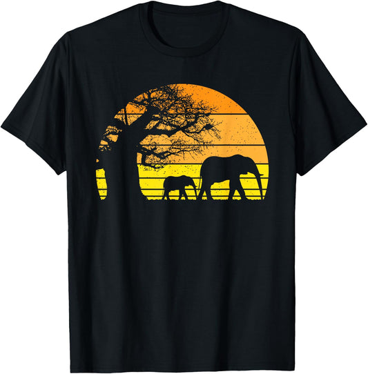 Elephant Safari Vintage Sunset Baobab Africa Flag T-Shirt - T-Shirt | Black