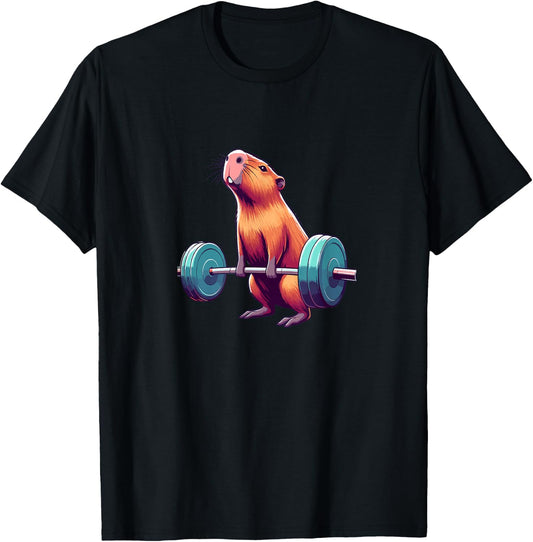 Capybara Deadlift Weightlifting Funny Fitness Workout T-Shirt - T-Shirt | Black