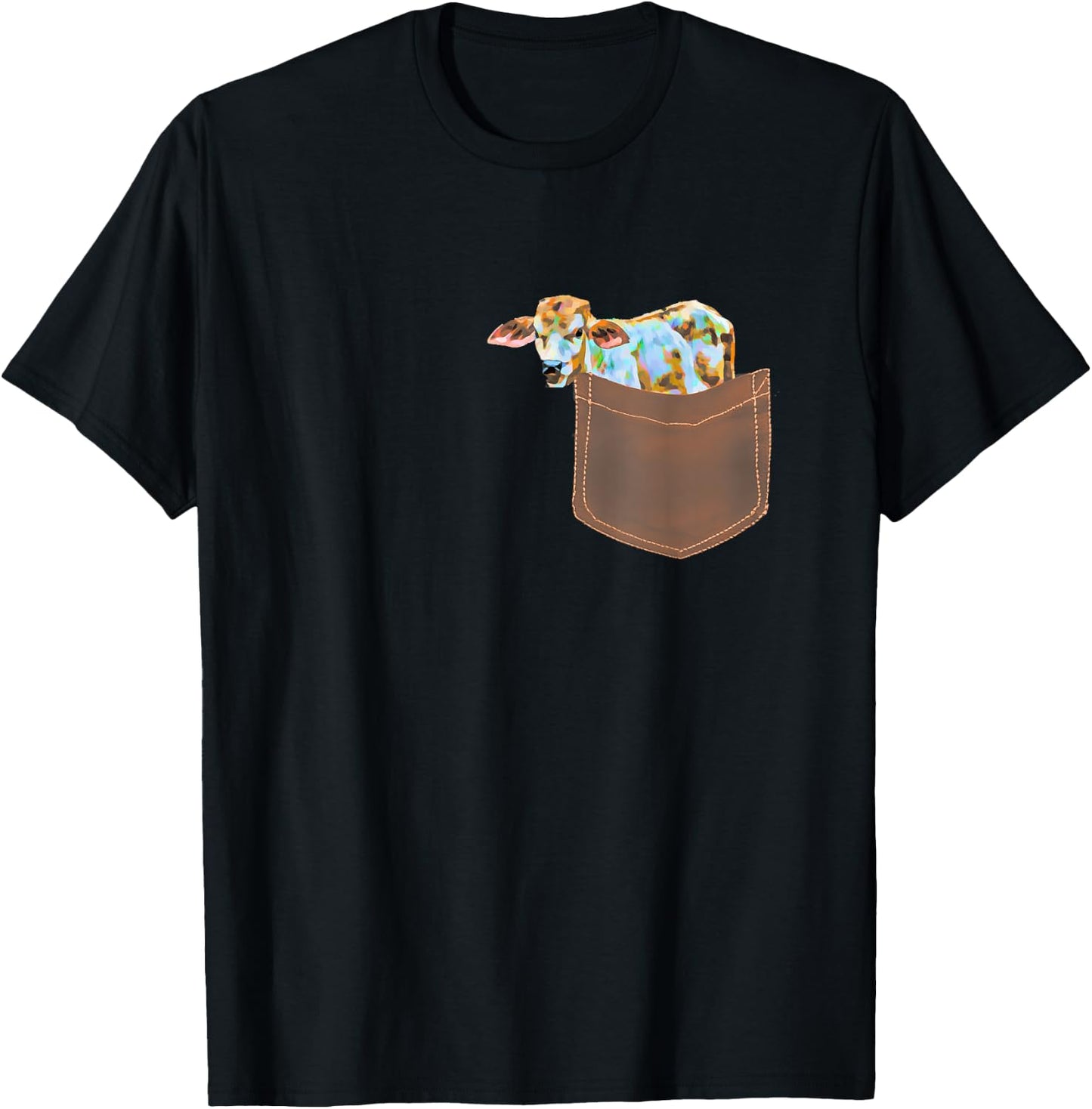 Cow Shirt - Calf in Pocket Shirt Men Women Kids Cow Lovers T-Shirt - T-Shirt | Black