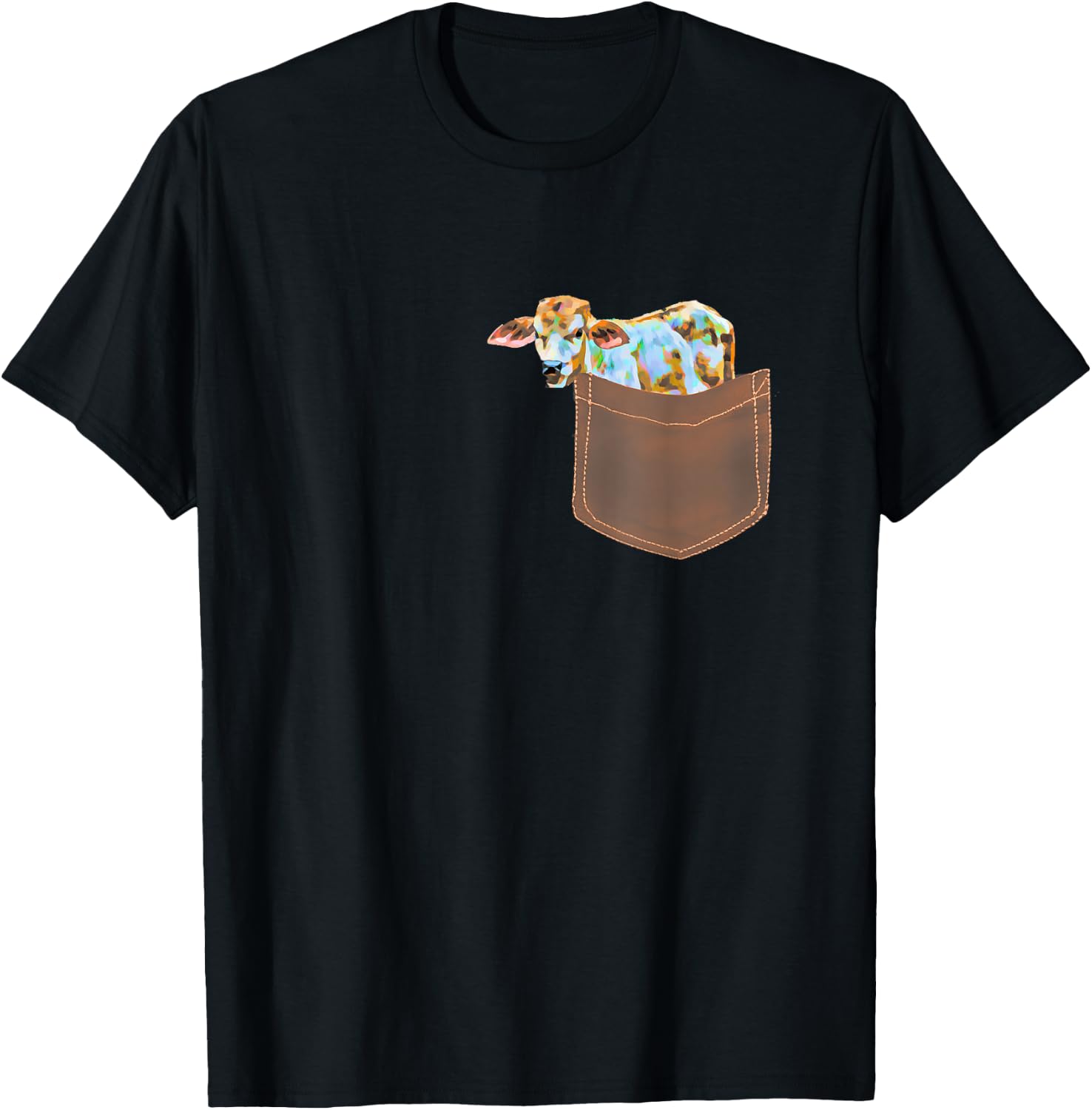 Cow Shirt - Calf in Pocket Shirt Men Women Kids Cow Lovers T-Shirt - T-Shirt | Black