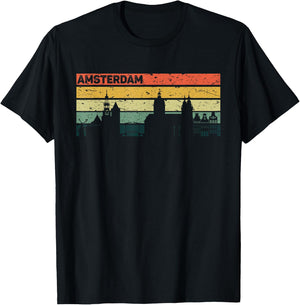 Amsterdam Vintage Skyline Retro City Holland , black, s T-Shirt - T-Shirt | Black