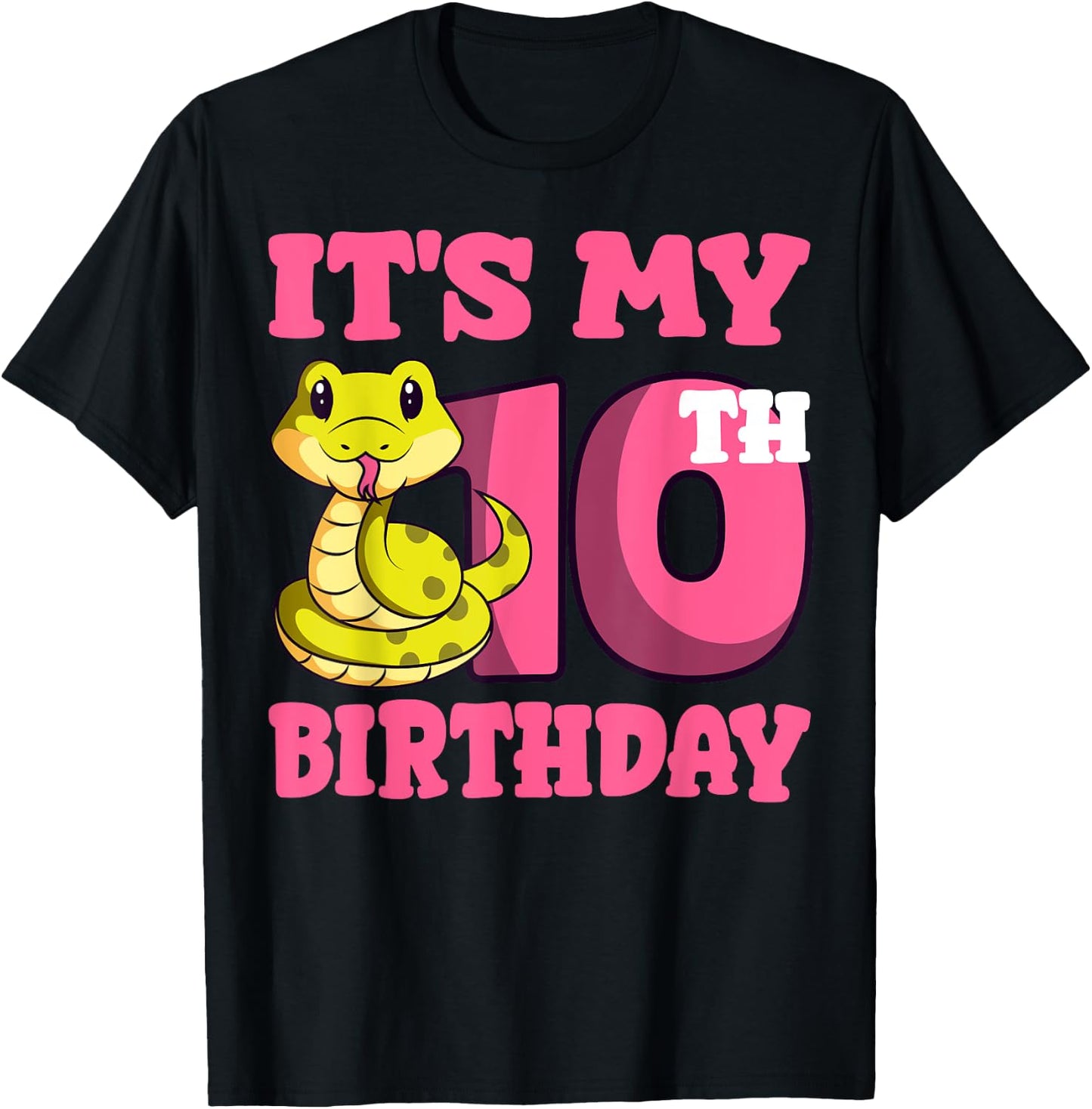 Snake 10th Birthday Reptile Lover Wildlife Serpent Zookeeper T-Shirt - T-Shirt | Black