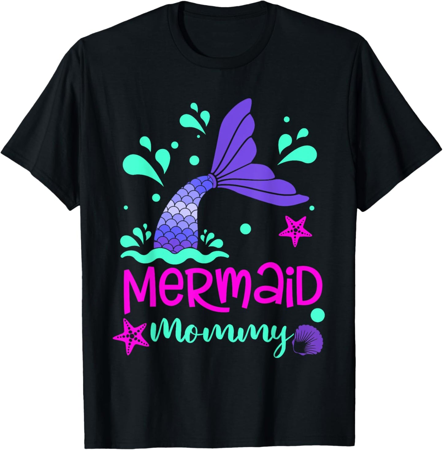 Mermaid Mommy Party Matching Birthday Women Mom Mama Family T-Shirt - T-Shirt | Black