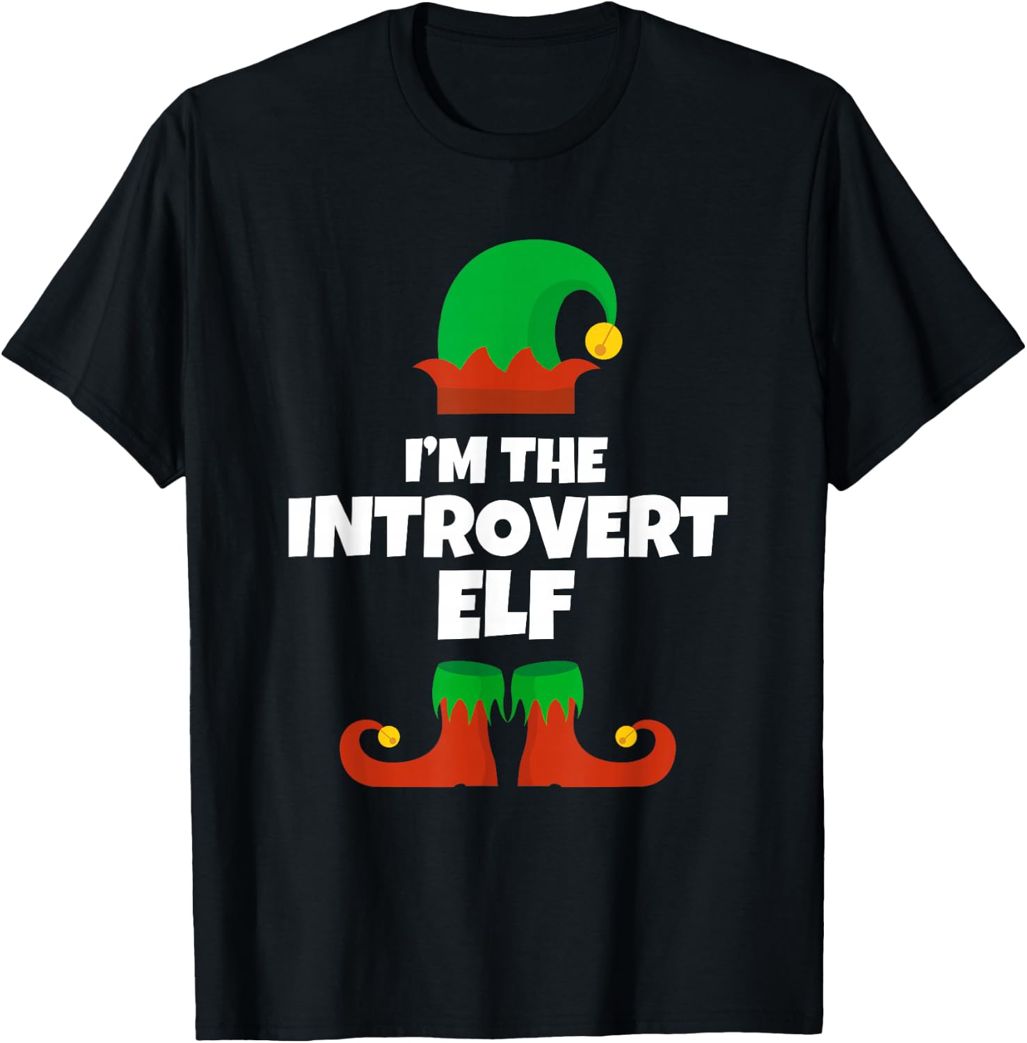 I'm The Introvert Elf Family Pajama Christmas Funny T-Shirt - T-Shirt | Black