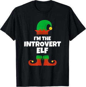 I'm The Introvert Elf Family Pajama Christmas Funny T-Shirt - T-Shirt | Black