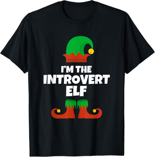I'm The Introvert Elf Family Pajama Christmas Funny T-Shirt - T-Shirt | Black