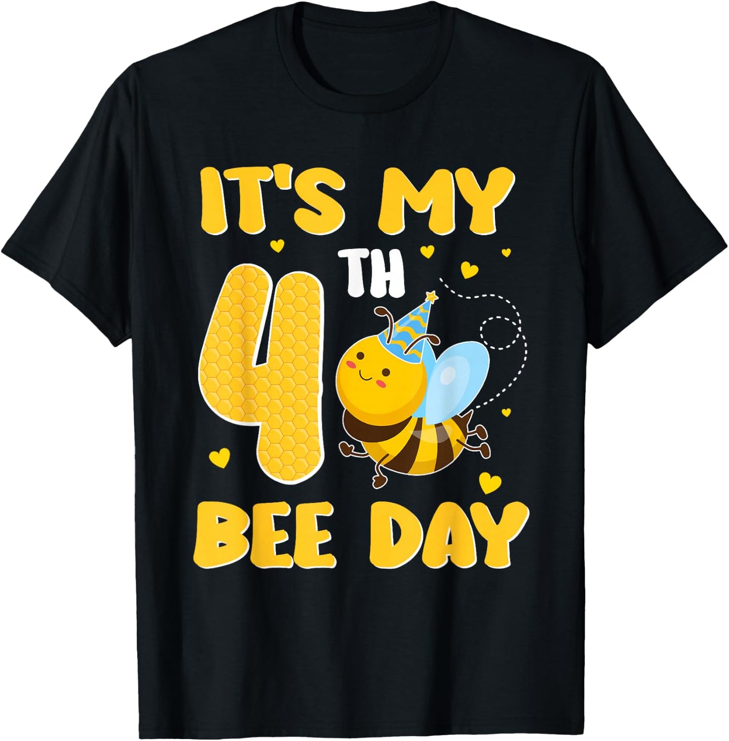It's My 4 Year Old Birthday Bee Day 4th Party T-Shirt - T-Shirt | Black