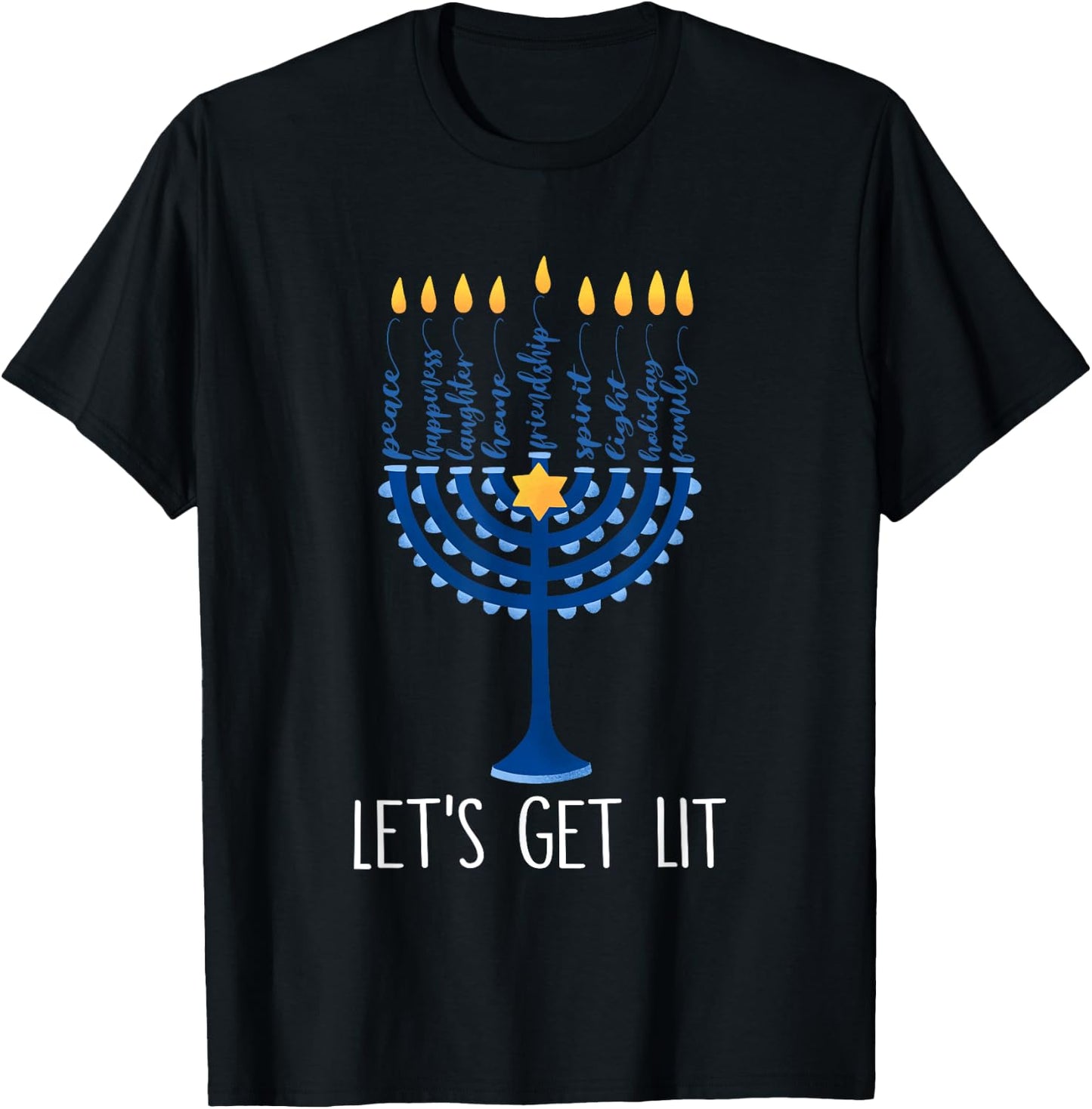 Let's Get Lit Happy Hanukkah Menorah Jewish Men Women Kids T-Shirt - T-Shirt | Black