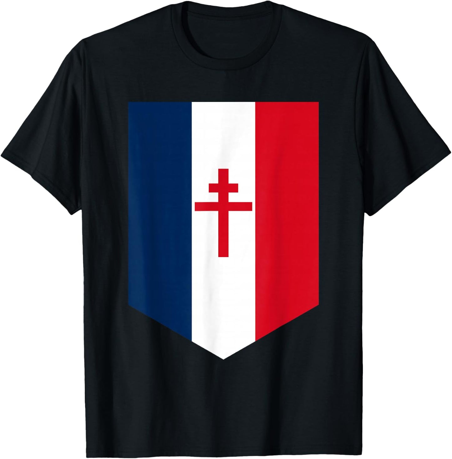 Drapeau Français avec Croix de Lorraine , Black, S T-Shirt - T-Shirt | Black