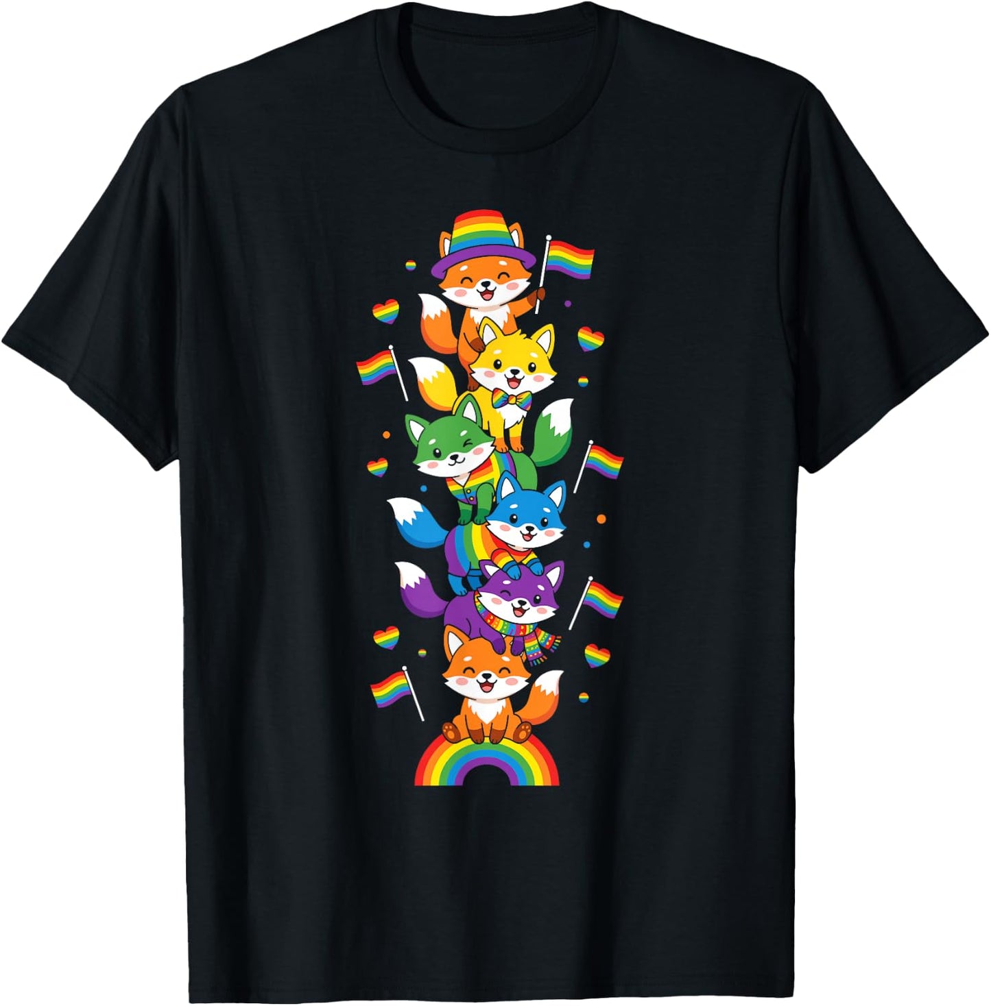 Funny LGBT Fox Rainbow Lesbian Gay Pride Women Men T-Shirt - T-Shirt | Black