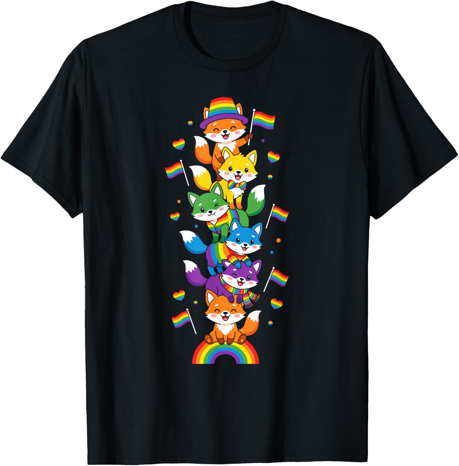 Funny LGBT Fox Rainbow Lesbian Gay Pride Women Men T-Shirt - T-Shirt | Black