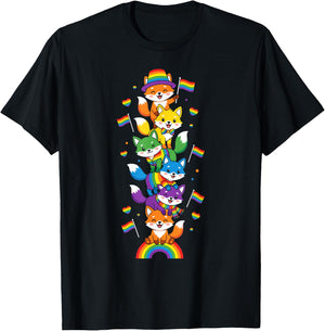 Funny LGBT Fox Rainbow Lesbian Gay Pride Women Men T-Shirt - T-Shirt | Black