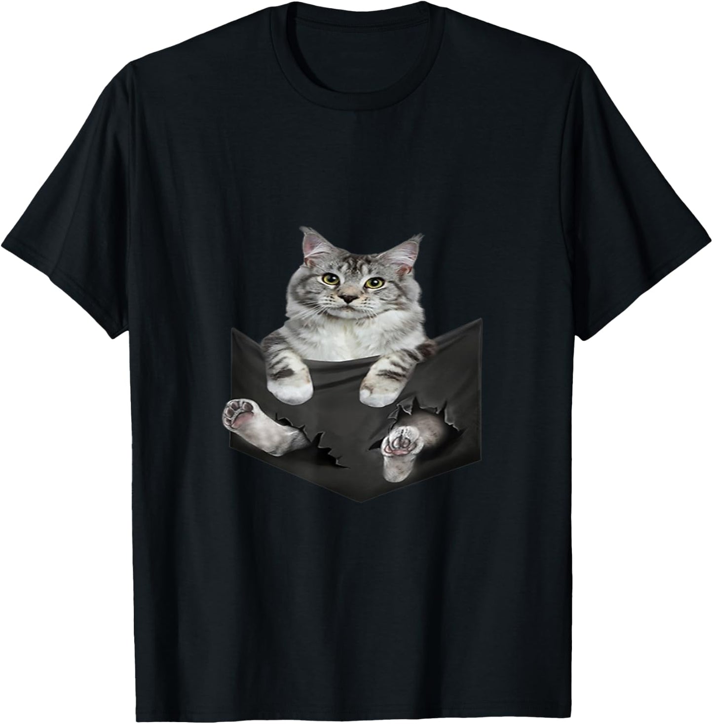 Cat Lovers Gifts Maine Coon In Pocket Funny Kitten Face Men Women Kids T-Shirt - T-Shirt | Black