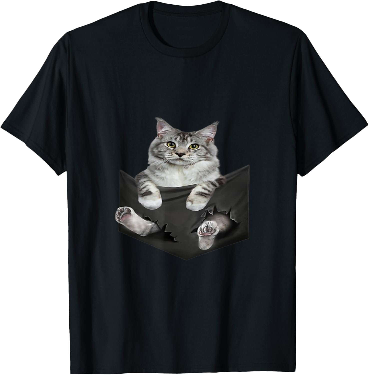 Cat Lovers Gifts Maine Coon In Pocket Funny Kitten Face Men Women Kids T-Shirt - T-Shirt | Black