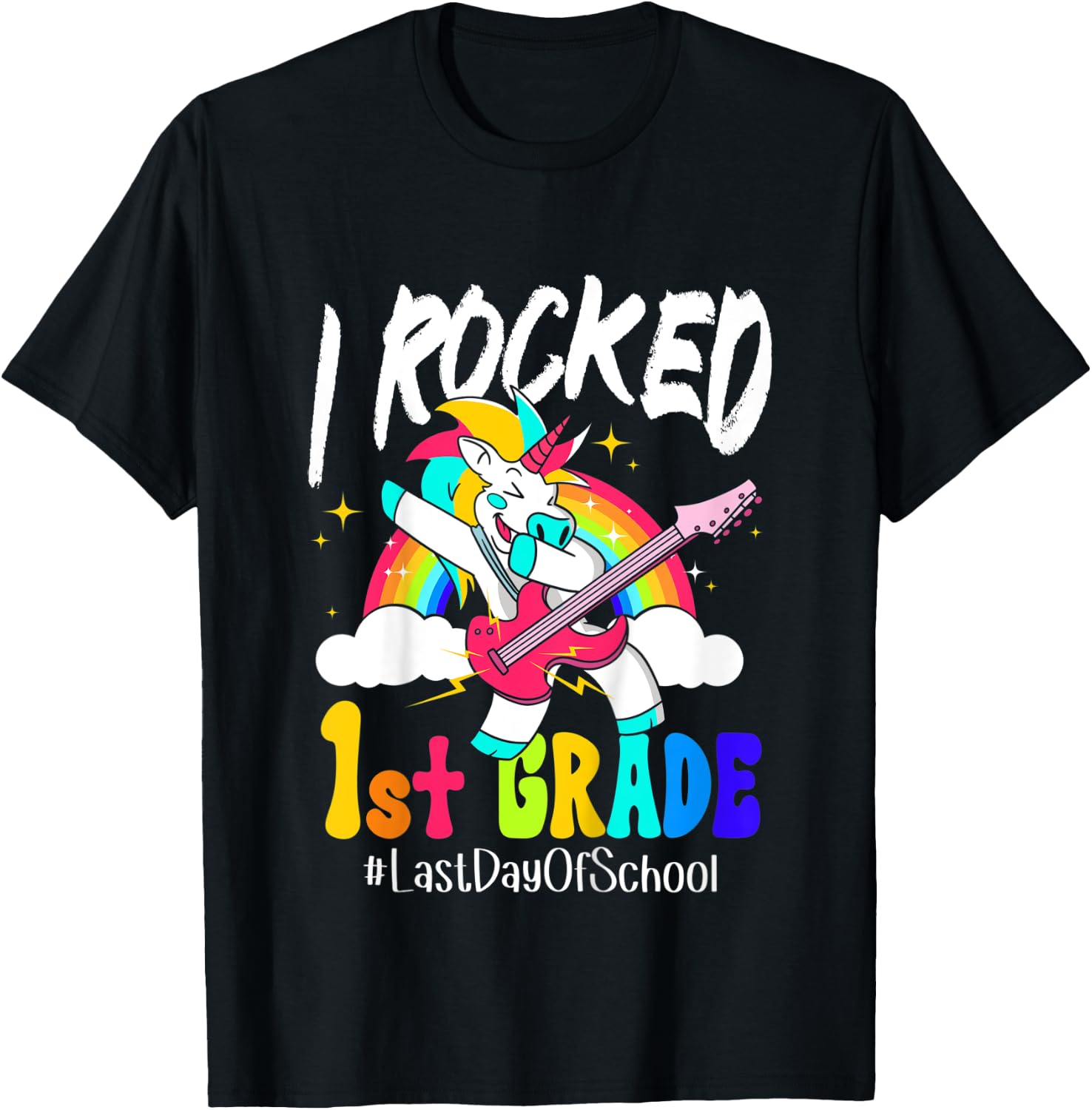 Kids I Rocked 1st Grade Unicorn Guitar Last Day Of School T-Shirt - T-Shirt | Black