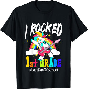 Kids I Rocked 1st Grade Unicorn Guitar Last Day Of School T-Shirt - T-Shirt | Black