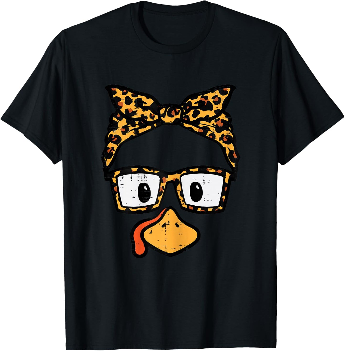 Thanksgiving Turkey Face Leopard Glasses Mom Women Girls Kid T-Shirt - T-Shirt | Black