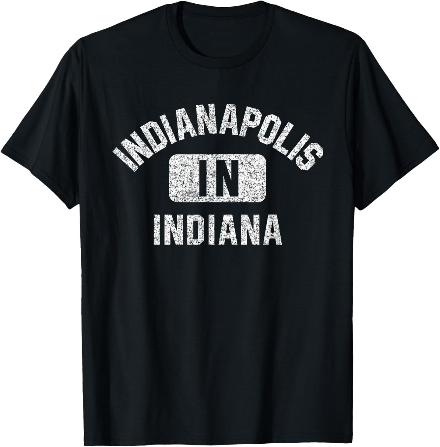 Indianapolis Indiana Gym Style Distressed White Print T-Shirt - T-Shirt | Black