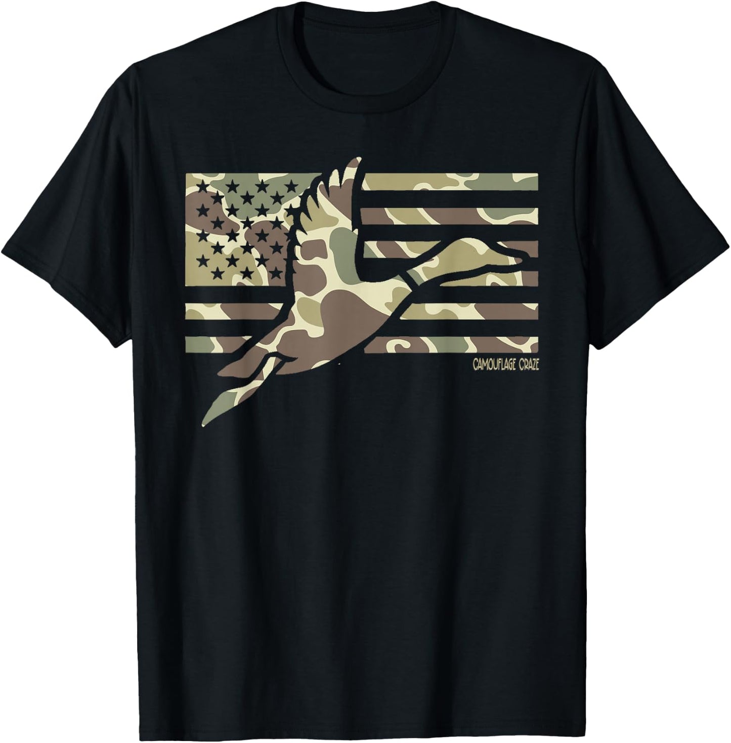 Camo Patriotic Mallard Duck Camouflage Flying Duck Hunting T-Shirt - T-Shirt | Black