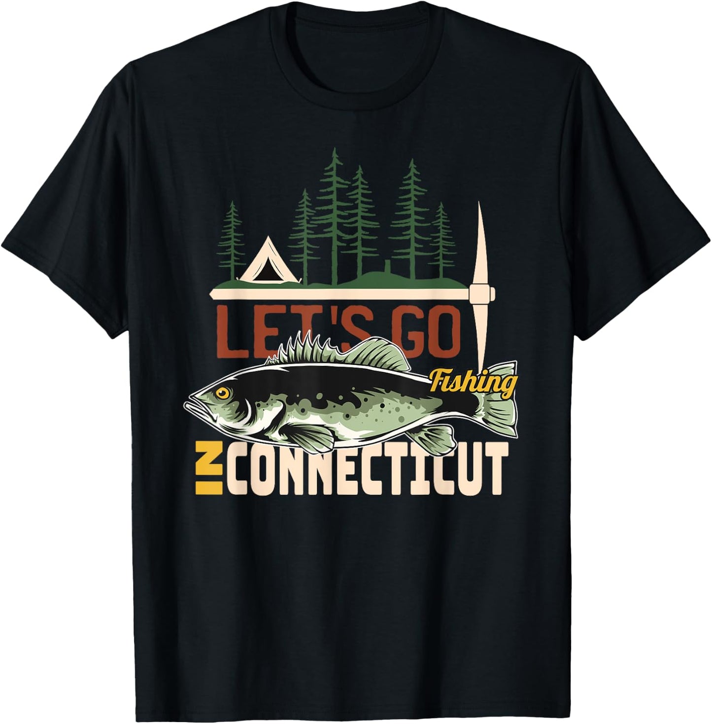 Camping Fishing in Connecticut - Nature Connecticut Fishing T-Shirt - T-Shirt | Black