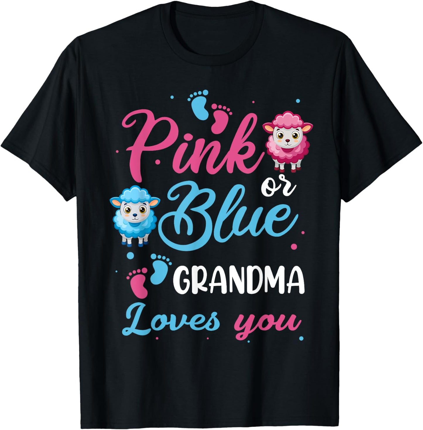 Pink Or Blue Grandma Loves You Sheep Baby Shower Party T-Shirt - T-Shirt | Black