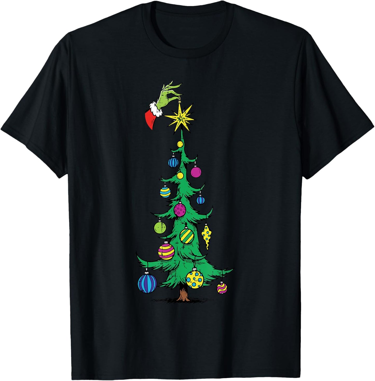 Christmas Tree Star Green Hand Xmas Holiday Kids Men Women T-Shirt - T-Shirt | Black