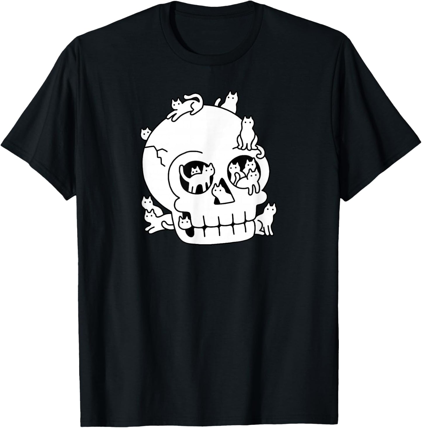 Threadless Obinsun Skull Is Full Of Cats Doodle Graphic T-Shirt - T-Shirt | Black
