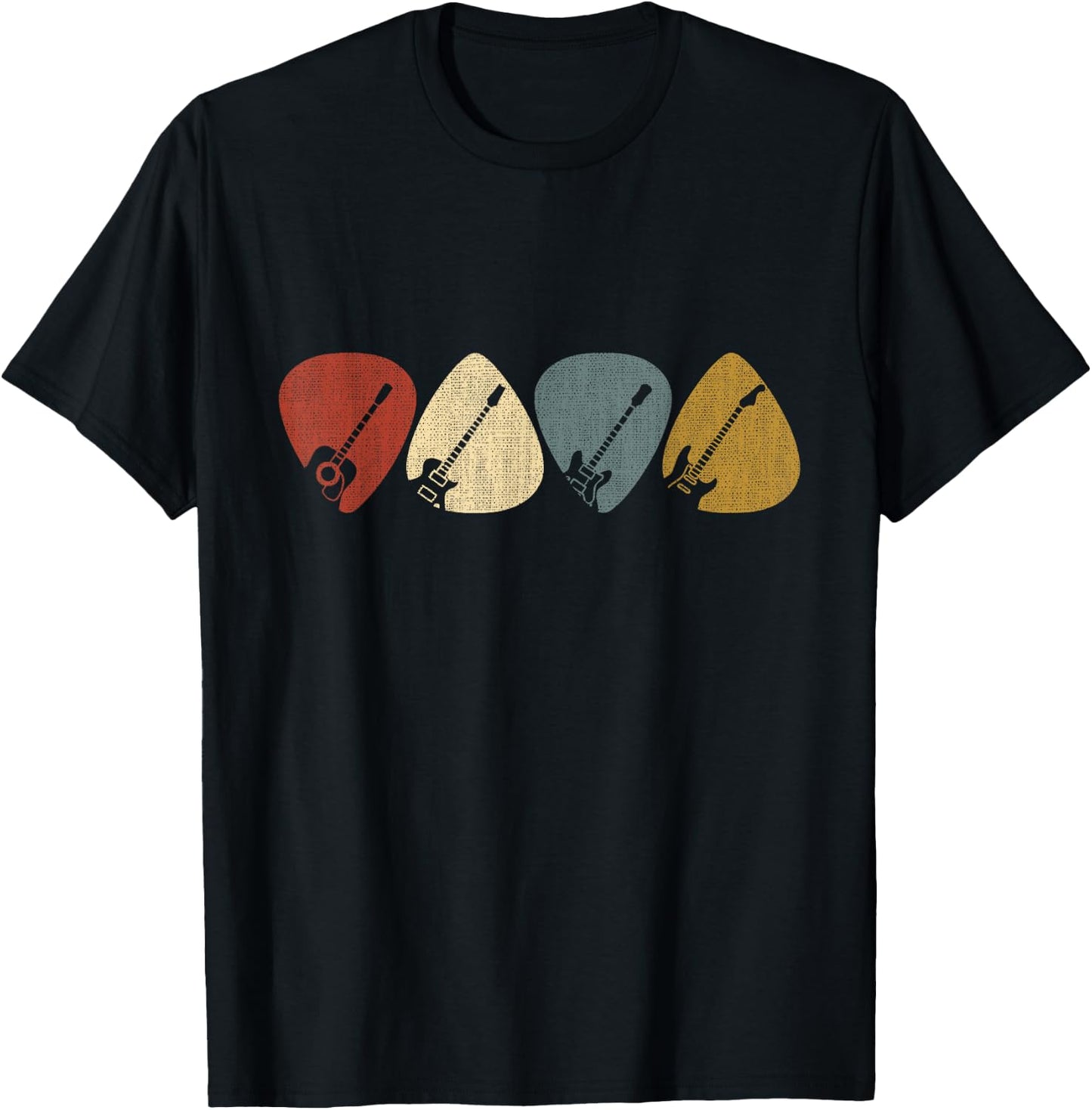 Guitarist, musician Guitar Pick - -Adults - Black - Small - Short Sleeve - Crew Collar - Modern - Retro - Vintage Design T-Shirt - T-Shirt | Black
