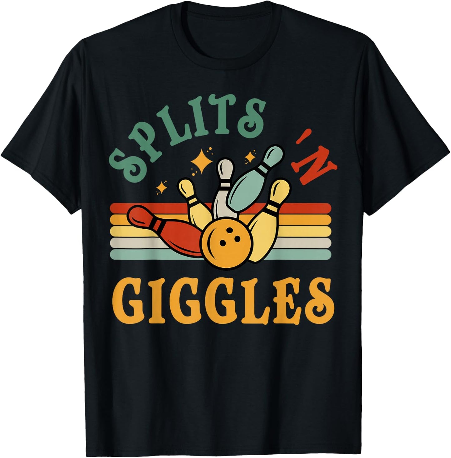 Funny Splits 'n Giggles Bowling Team Men Women Bowler Retro T-Shirt - T-Shirt | Black