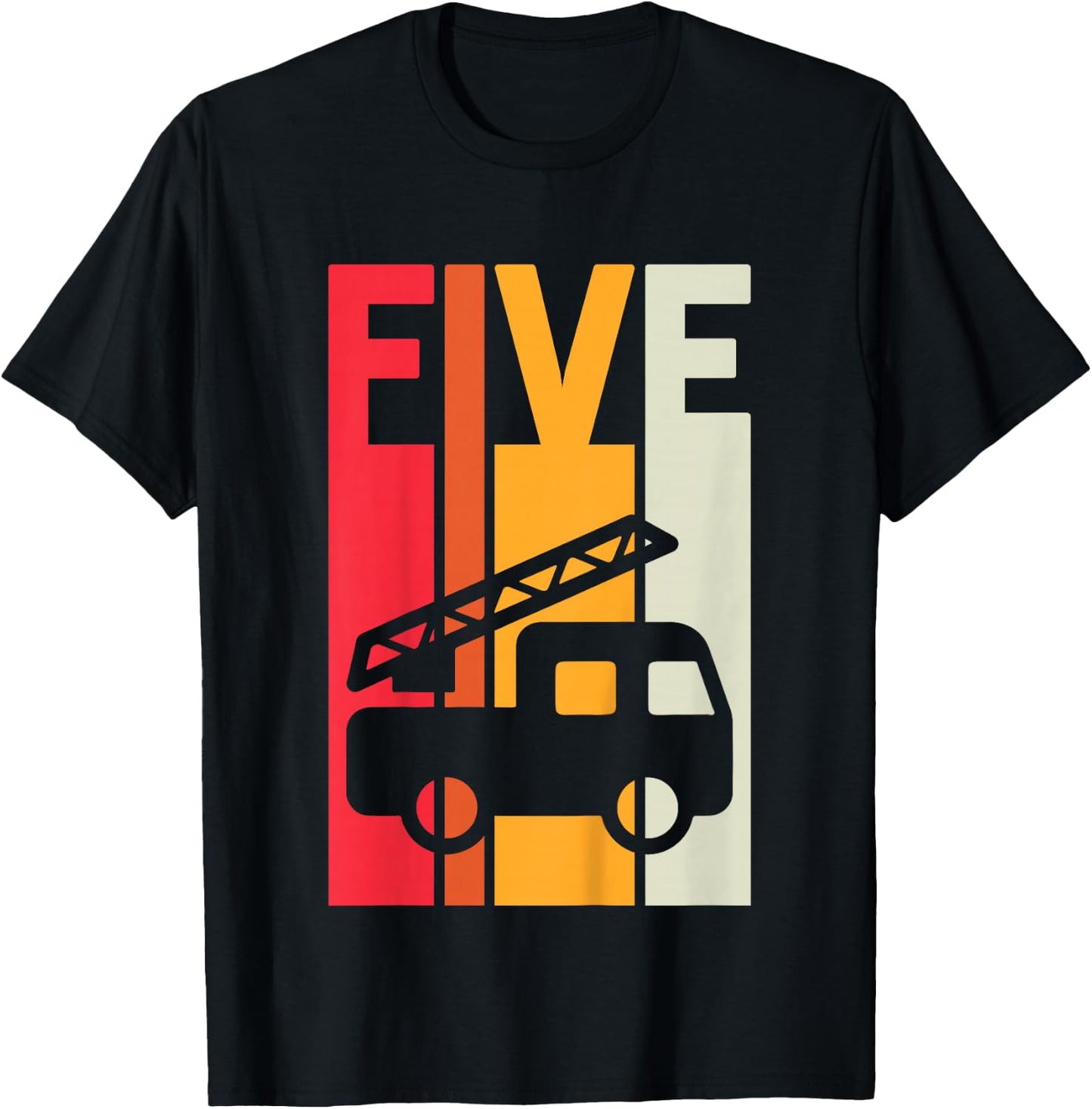 Fire Truck 5th Birthday Boys Firefighter Fireman 5 Years T-Shirt - T-Shirt | Black