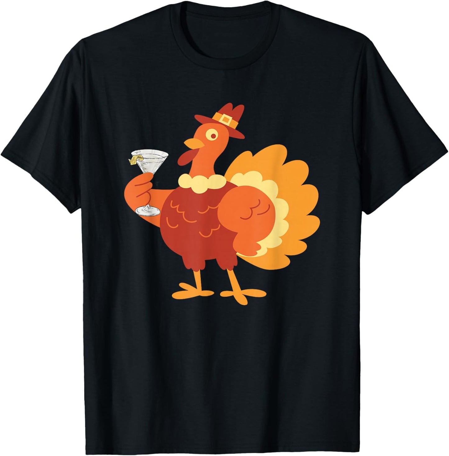 Turkey Drinking Dirty Martini Funny Tini Time Thanksgiving T-Shirt - T-Shirt | Black