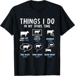 Things I Do in My Spare Time Cow Enthusiast Cow Colorful T-Shirt - T-Shirt | Black