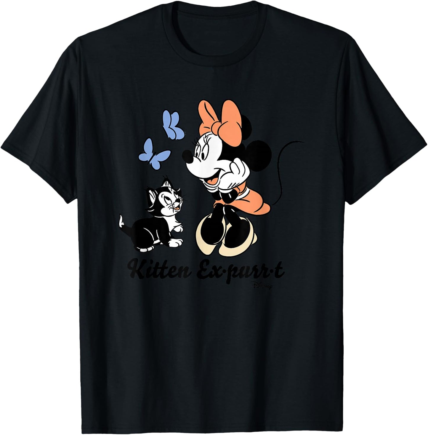 Minnie Mouse - Figaro Kitten Expurrt With Butterflies T-Shirt - T-Shirt | Black