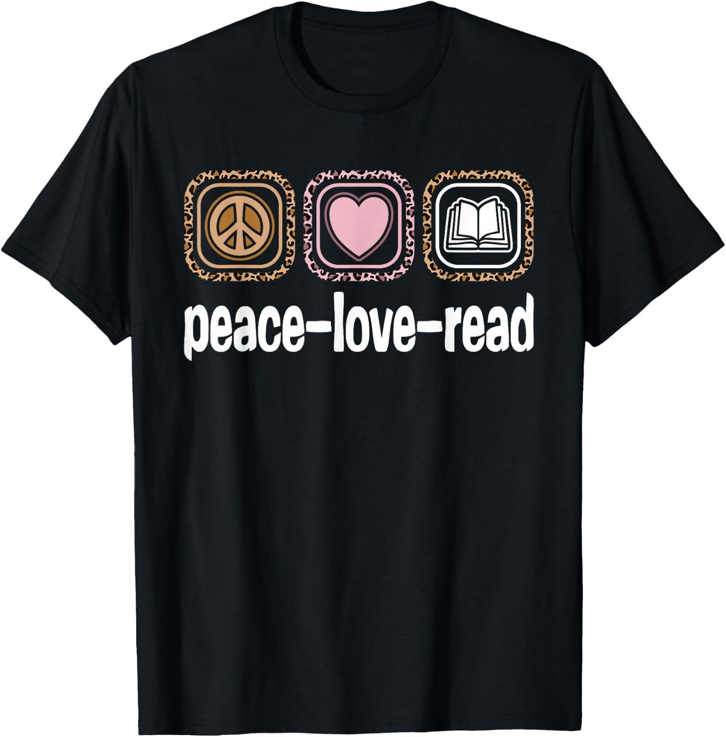 Peace Love Read Leopard Print Women Girls Kids Book Reading T-Shirt - T-Shirt | Black