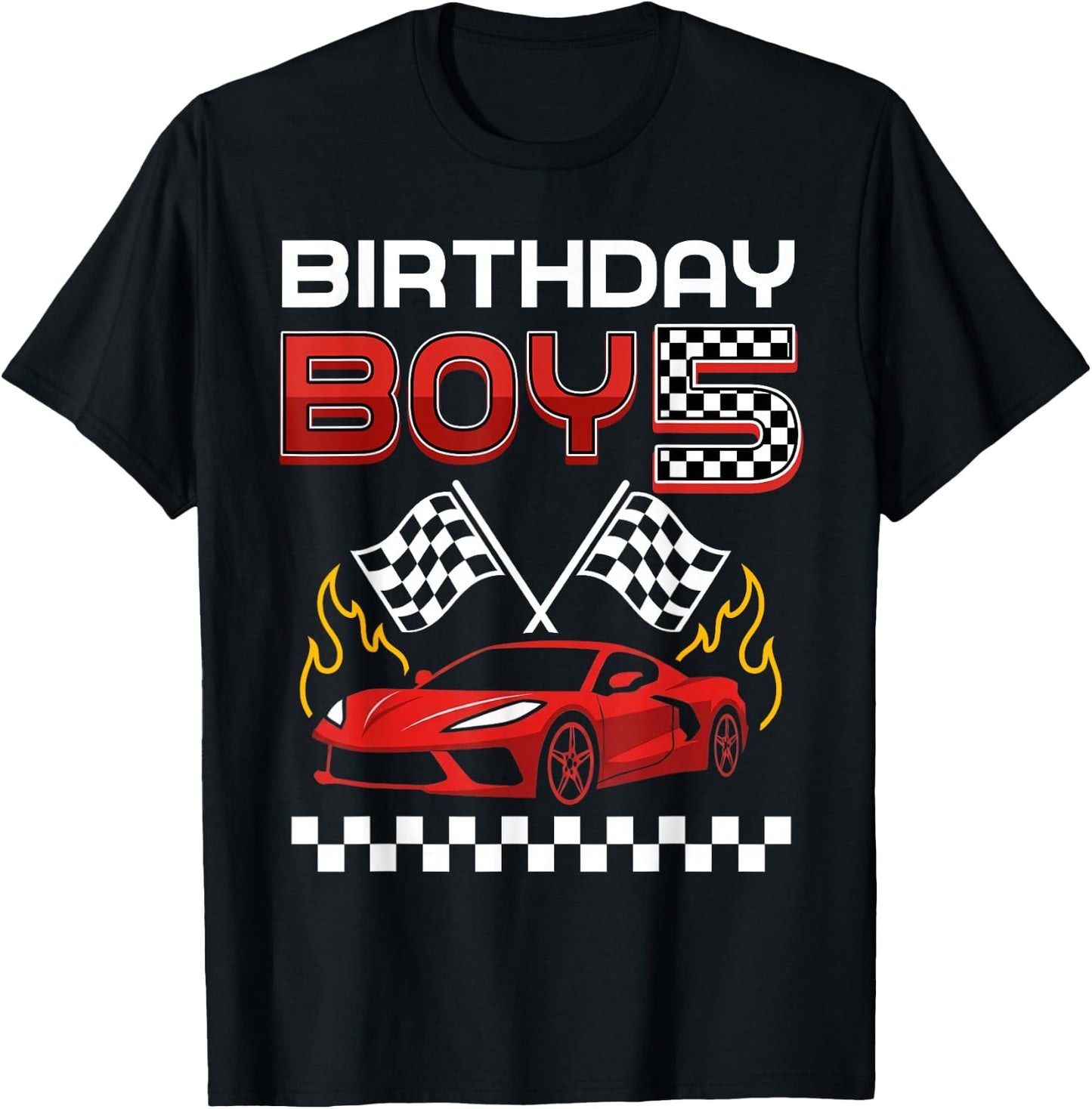 5th Birthday Boy Race Car Racing Car 5 Year Old Boys Kids T-Shirt - T-Shirt | Black