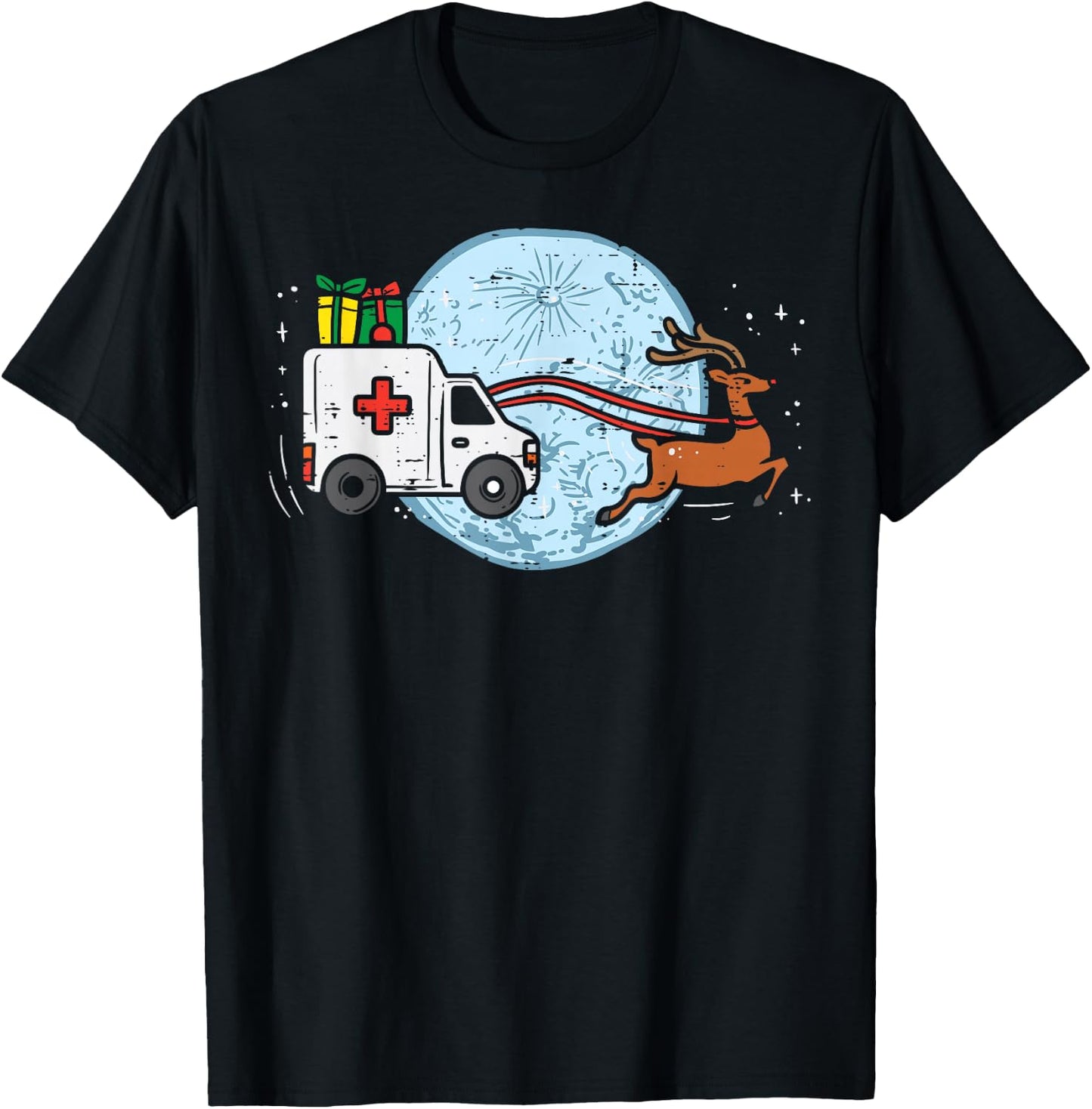 Ambulance Reindeer Nurse Christmas Winter Scrub Xmas Medical T-Shirt - T-Shirt | Black