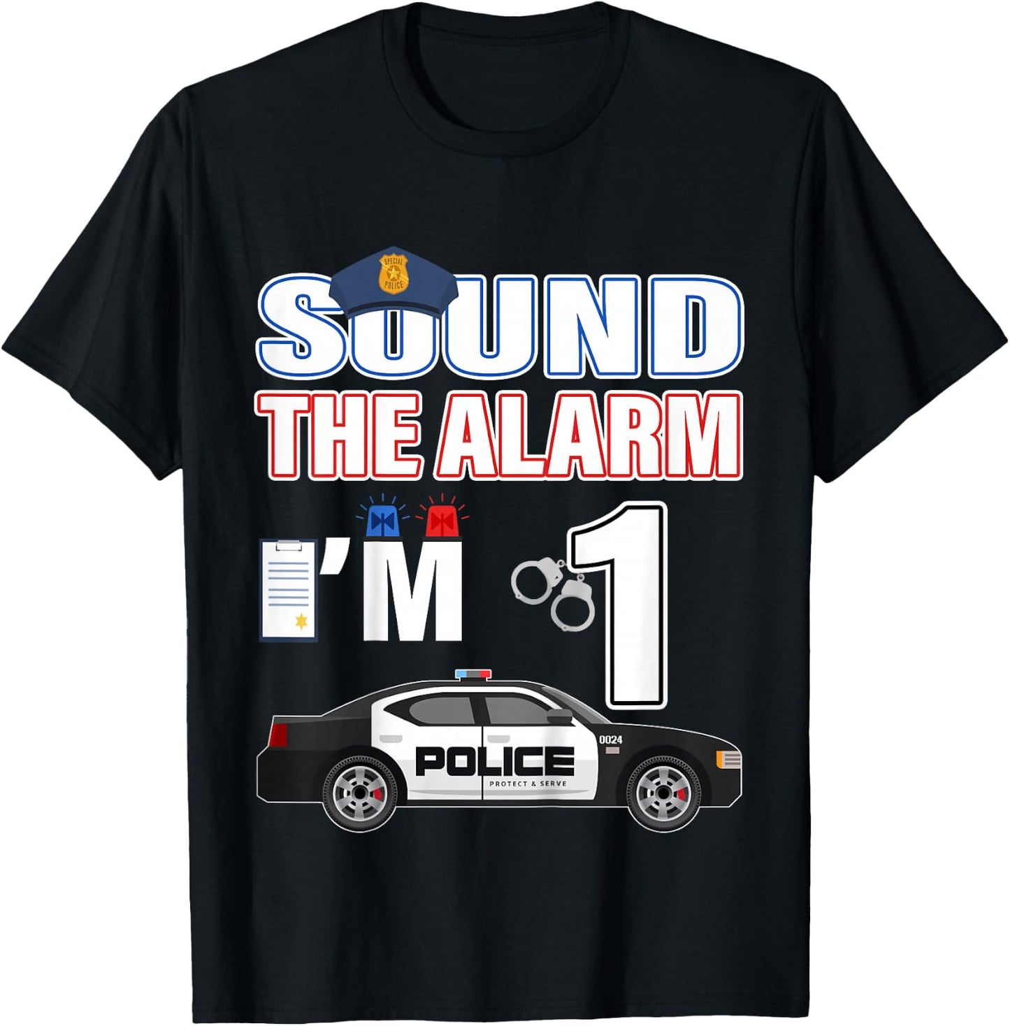 Police Car 1st Birthday Boy 1 year old Cop Policeman Officer T-Shirt - T-Shirt | Black