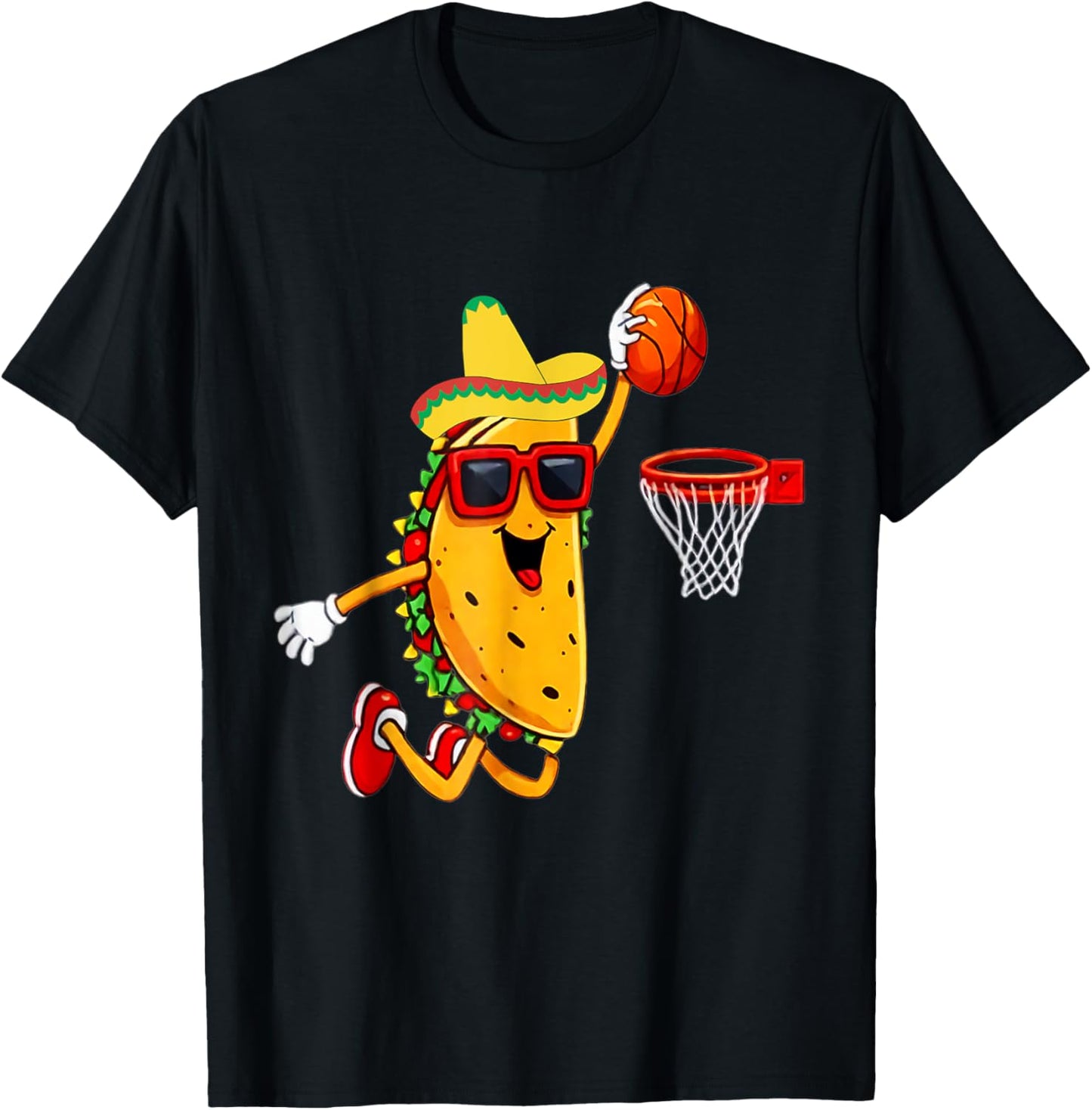 Taco Playing Basketball Mexican Food Dunking Cinco De Mayo T-Shirt - T-Shirt | Black