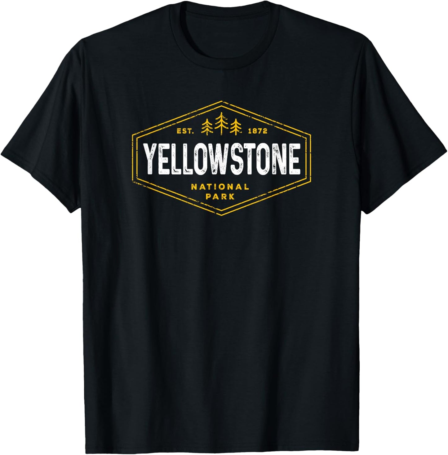 Yellowstone National Park Shirt Vintage Hexagon Badge Hike T-Shirt - T-Shirt | Black