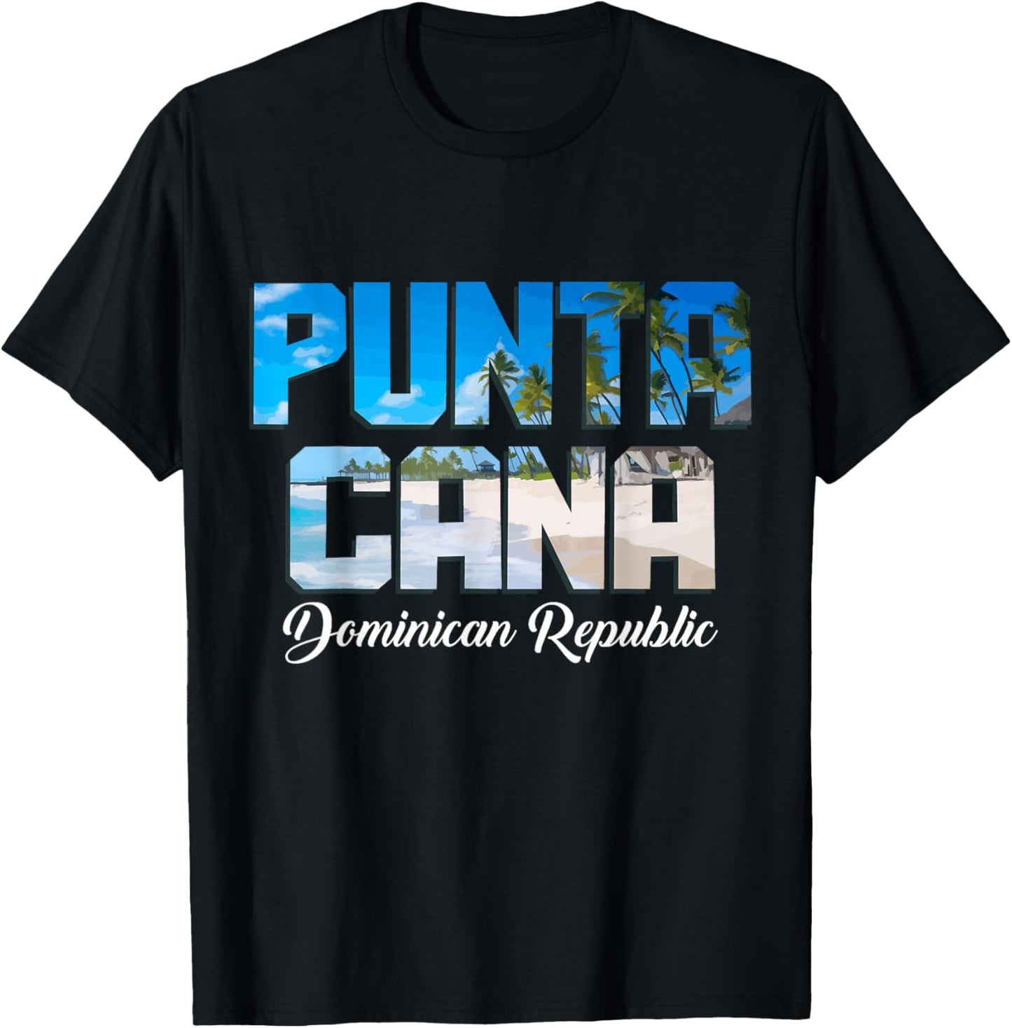 Punta Cana Vintage Souvenir Beach Surfer Dominican Republic , Black T-Shirt - T-Shirt | Black