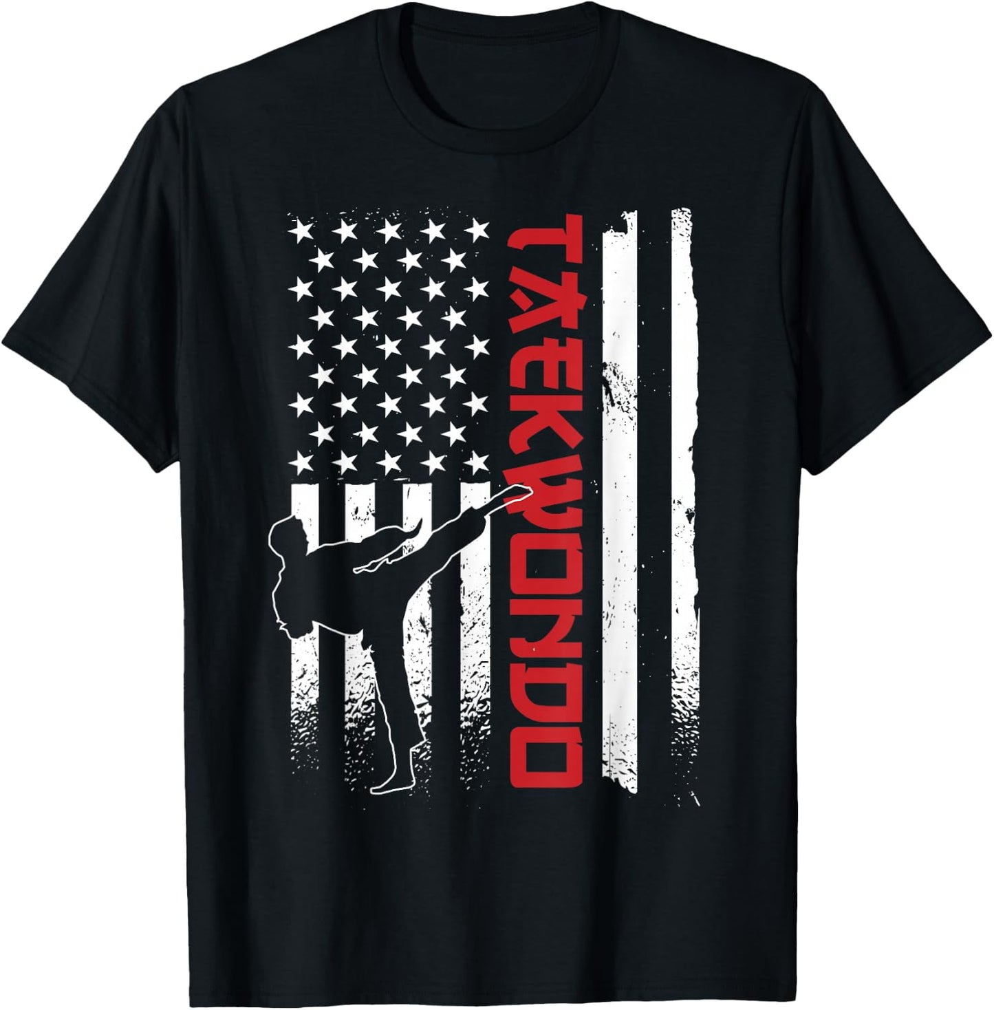Taekwondo American Flag Taekwondo Fighter US Flag T-Shirt - T-Shirt | Black